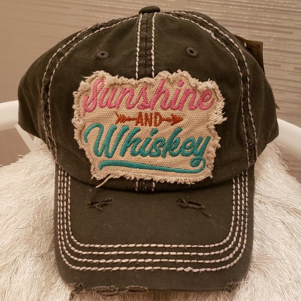 Dark Grey Sunshine & Whiskey Distressed Ball Cap